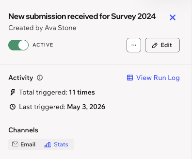 Screenshot of the summary panel for an automation.