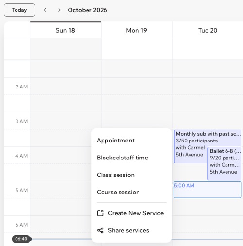 Uma captura de tela mostrando como agendar diferentes serviços no calendário de agendamentos.