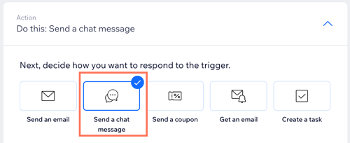 A screenshot of the Action section of the automation set-up screen, with 'Send a chat message' as the selected action.
