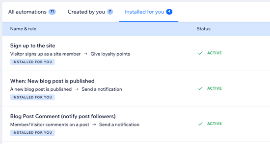 A screenshot of 'Installed for you' automations.