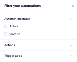 Une capture d'écran des filtres que vous pouvez ajouter à votre liste d'automations.