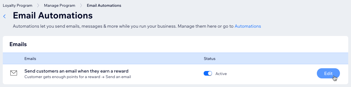A screenshot of an email automation for the loyalty program.