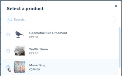 Capture d'écran de l'envoi d'un lien vers un article de la boutique dans le tableau de bord de la boîte de réception Wix.