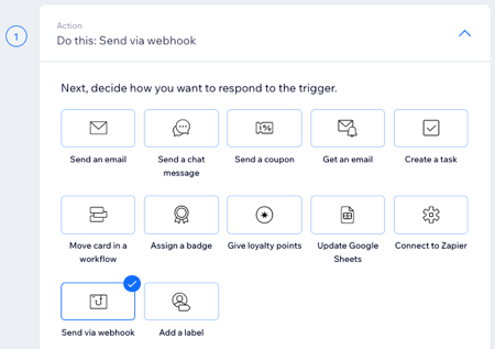 Capture d'écran des options d'action d'automation.