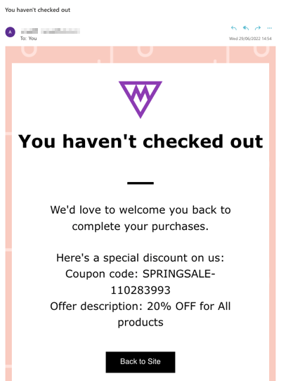 Screenshot of automated coupon in recipient's inbox.