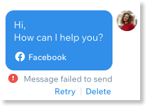 A screenshot of a reply to a Facebook message that has failed to send.