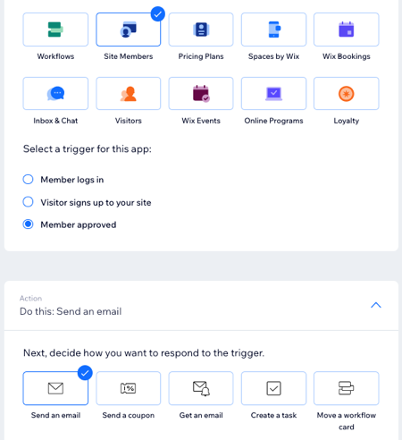 A screenshot of a Members Area automation being set up.