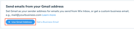 A screenshot of the button to connect Gmail to Wix Inbox.