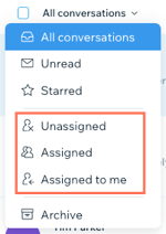 A screenshot of the drop-down that allows you to view messages assigned to other people.