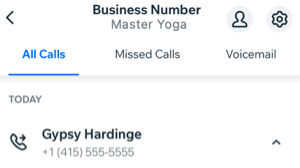 A screenshot of an outgoing Business Phone Number call on the Wix Owner app.