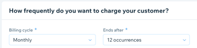 A screenshot of setting billing cycle and occurrences for a recurring invoice.