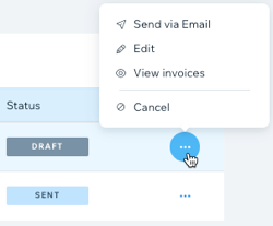 A screenshot of the More Actions menu for a recurring invoice.