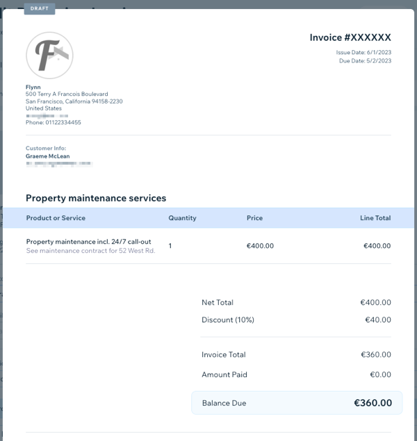 A screenshot of an invoice preview.