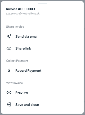 A screenshot of the Owner app screen you see when you've finished creating your invoice.