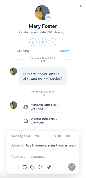 Uma captura de tela da aba Inbox no painel de contatos.