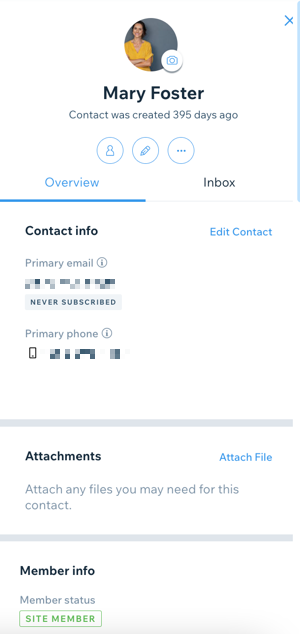 A screenshot of the contact panel.