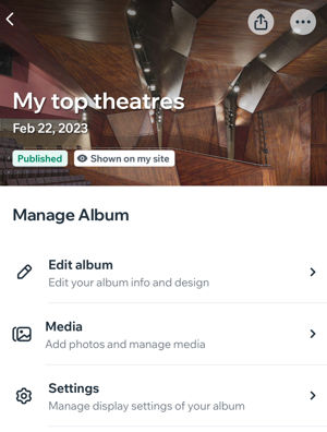 A screenshot of the Manage Album screen in the Wix Owner app.