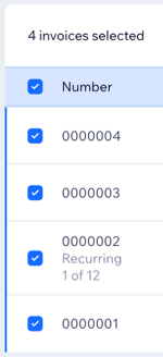 A screenshot of selecting multiple invoices to export.