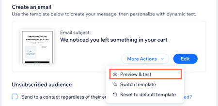 A screenshot of the preview option in the email template section of an automation.