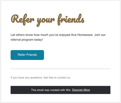 A screenshot of an automated email sharing details of your referral program.