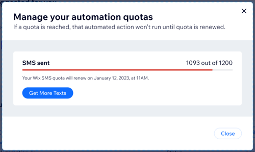 A screenshot of an automation quota.