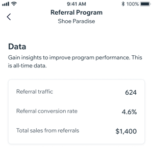 A screenshot of referral program data visible in the Owner app.