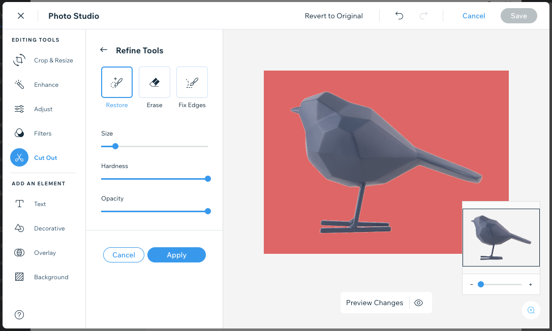 Une capture d'écran des options dont vous disposez pour affiner la découpe d'une image.