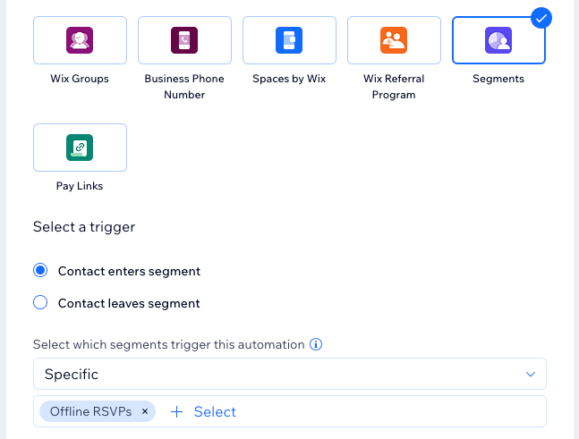 Screenshot del trigger Segmenti applicato nell'automazione