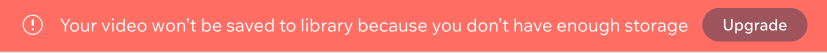 A screenshot of the warning you see at the top of your video library if you have reached your storage limit.