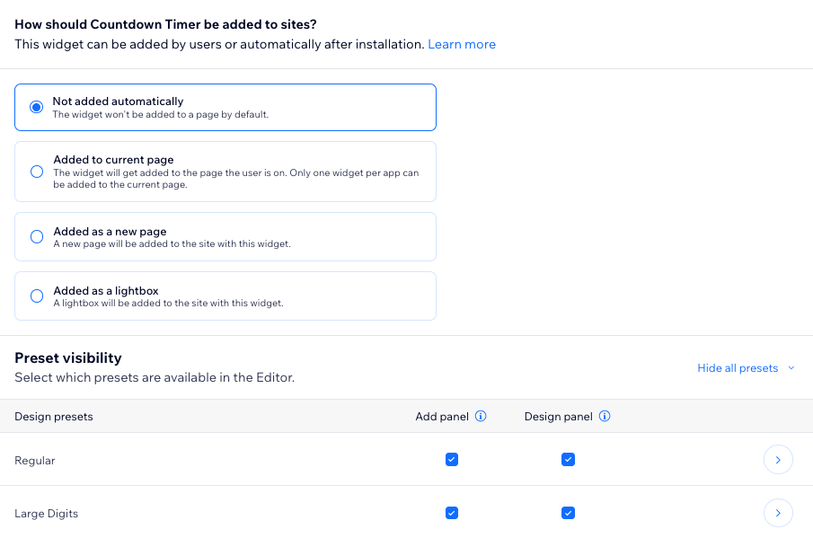 Uma captura de tela das Configurações de instalação de um aplicativo.