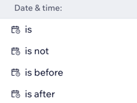 A screenshot of the available date and time operators.