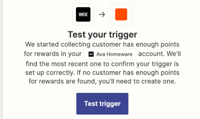 Zapier の「Test trigger（テストトリガー）」セクションのスクリーンショット。