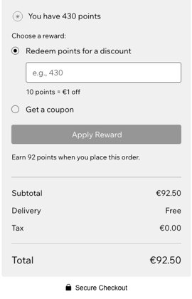 A screenshot of a loyalty widget on a checkout page.