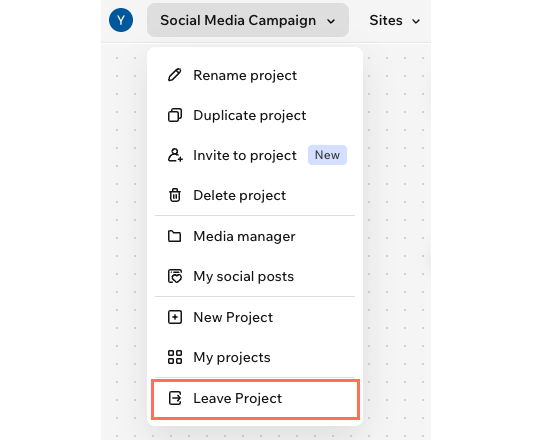 Ein Screenshot des Buttons „Projekt verlassen