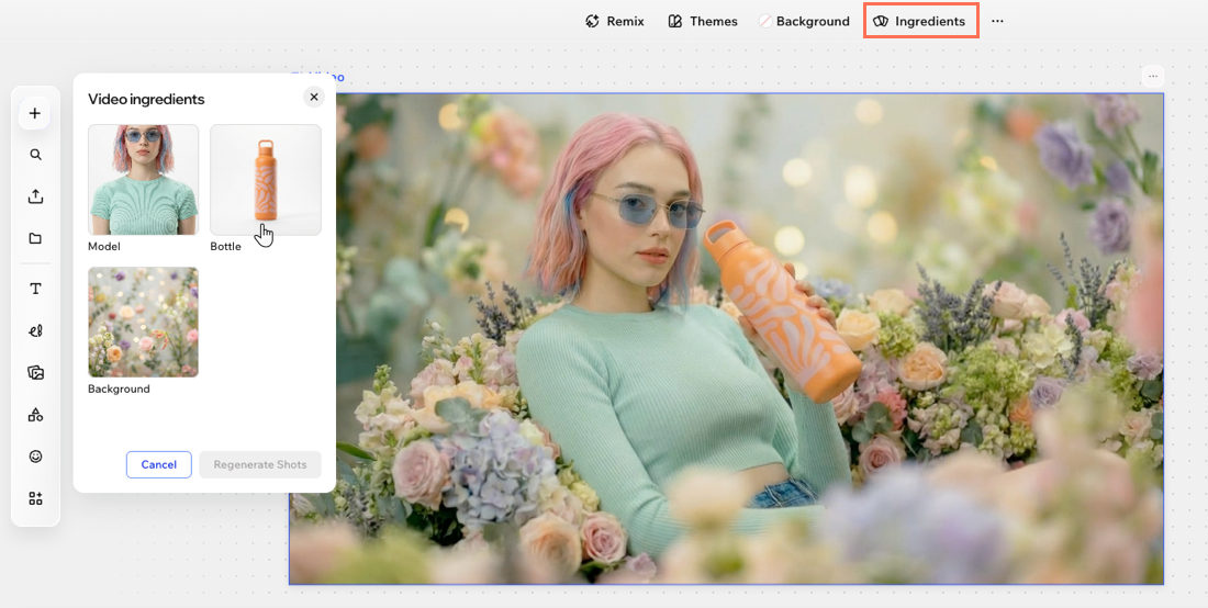 A screenshot of the Ingredients features in Wixel Video.
