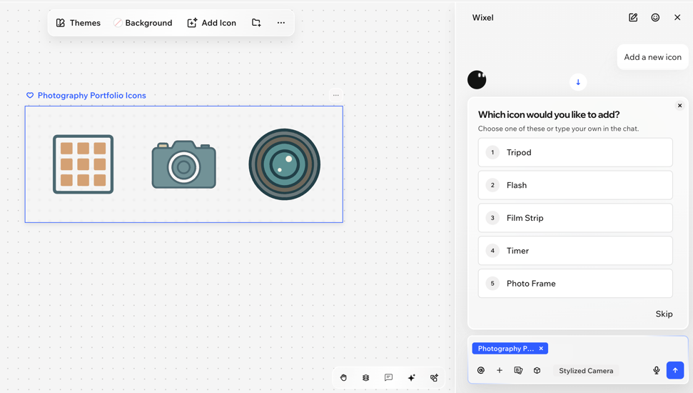 A screenshot of adding more icons in a Wixel project.