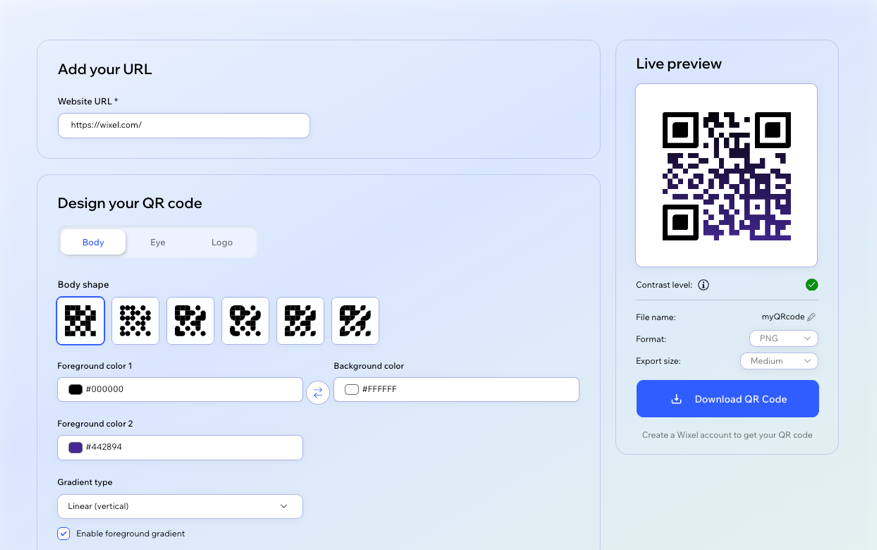 A screenshot of customizing the QR code settings.