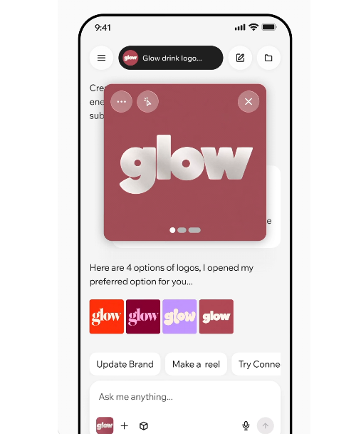 A marketing screenshot of designing a logo on the Wixel mobile app.