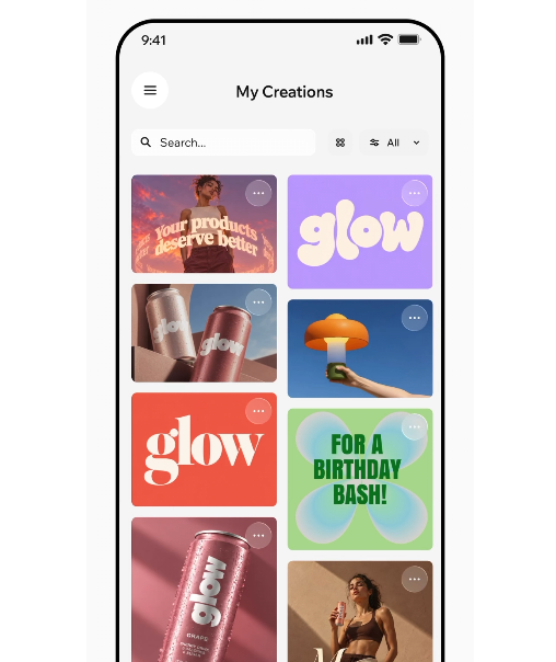 A marketing screenshot of the My Creations page on the Wixel mobile app.