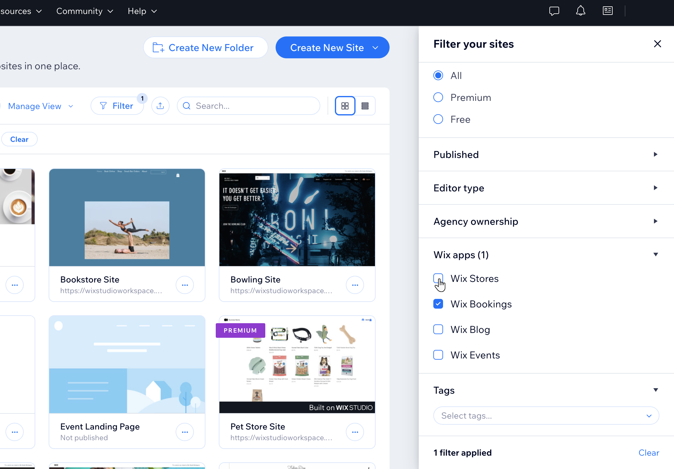 A screenshot of filtering your sites.
