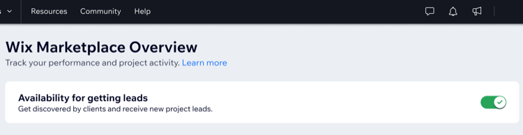 A screenshot of setting your availability in the Wix Marketplace tab.