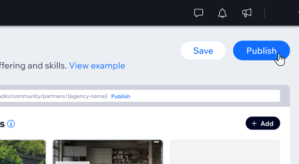 Screenshot van het publiceren van je bedrijfprofiel op het Bedrijfsprofiel-tabblad van de Studio-werkruimte.