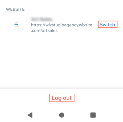Captura de pantalla de las opciones Cambiar y Cerrar sesión en los ajustes de Wix POS Go.