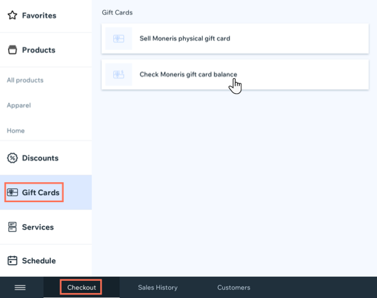 Screenshot of checking a Moneris gift card balance on your POS tablet.