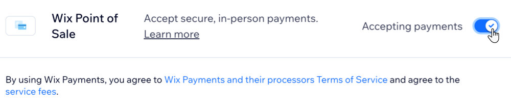 Screenshot of enabling Wix Point of Sale in your site's dashboard.