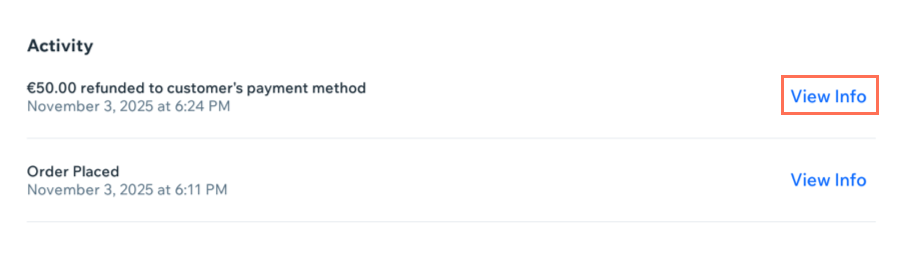 Screenshot of the Activity section of a sale in your Sales History tab.