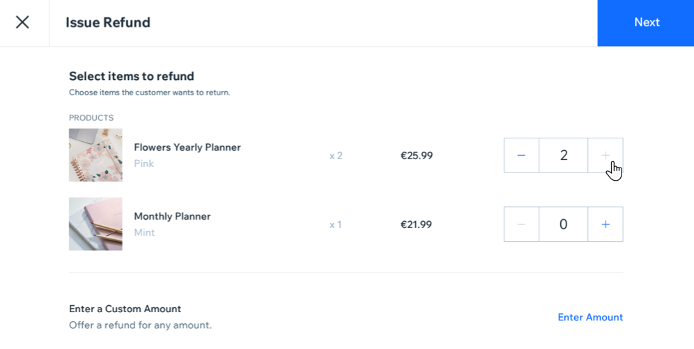 Screenshot of selecting products to refund in your POS tablet.