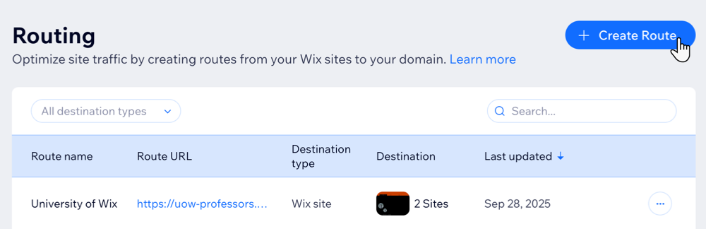 Screenshot of clicking the Create Route button in the Routing tab of the enterprise dashboard.