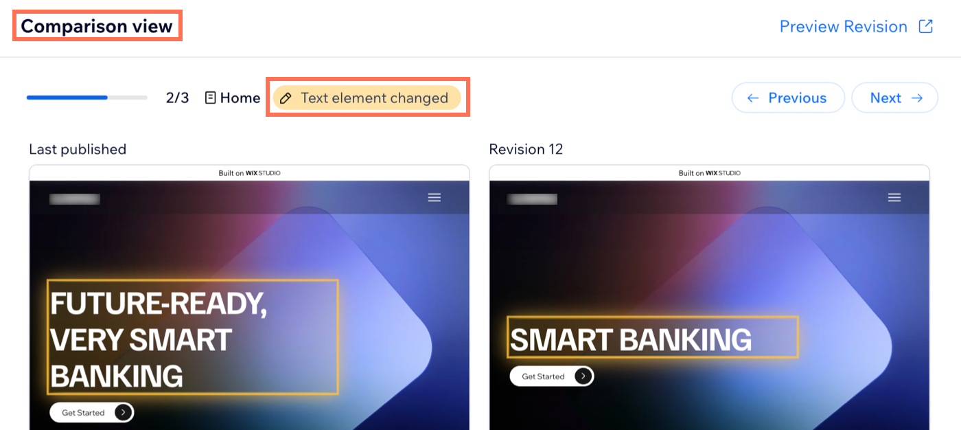 Screenshot of viewing the type of site change requested.