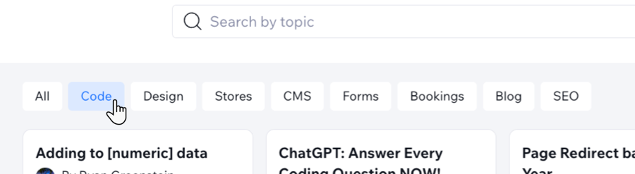 Screenshot of using the filters on the Learn From the Community tab.